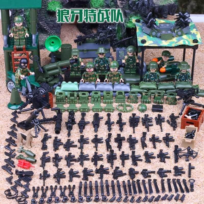 军事人仔八路军特种兵日军抗日战争小兵团积木男玩具 狼牙特战队10人