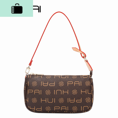腋下包女2020新款潮法棍迷你手拎拿提链条单肩斜挎印花麻将包女小NEW LAKE 咖啡色配字母女斜挎包