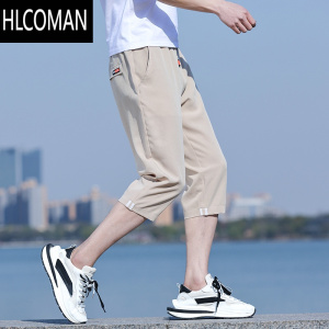 HLCOMAN冰丝七分裤男夏季薄款速干宽松直筒中裤潮流百搭运动休闲7分短裤