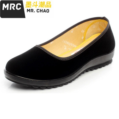 女鞋工作鞋黑中跟(3-5厘米)松糕酒店跳舞鞋绒面鞋女工作鞋墨斗潮品休闲鞋