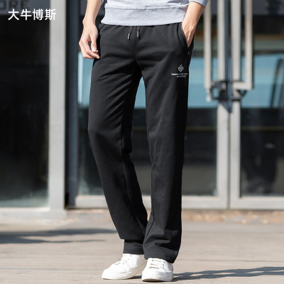 大牛博斯直筒宽松春季休闲裤男潮流大码纯色运动卫裤男秋季长裤子