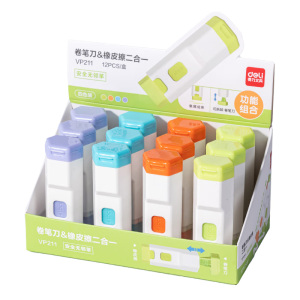 得力(deli)卷笔刀 二合一 单孔卷笔刀/推拉橡皮擦 自锁可拆卸 颜色随机发货 单块装 VP211