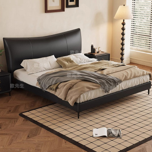 香奈儿头层牛皮床主卧次卧双人大床实木真皮极简婚床