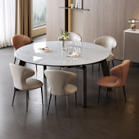 全友家居现代简约实木脚吃饭桌子客厅可伸缩变圆微晶石餐桌