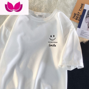 七斓华夫格短袖t恤男ins港风夏季五分袖上衣服男宽松原宿bf学生半袖潮