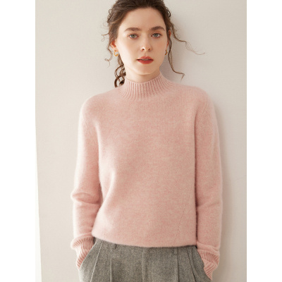 半高领山羊绒针织打底衫女长袖毛衣宽松舒适秋冬新款内搭保暖上衣