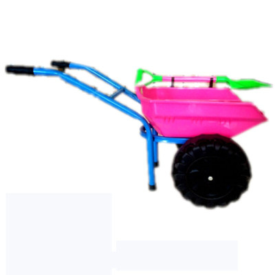儿童沙滩宝宝玩具手推车加大加厚双轮单轮推土车小孩玩沙玩具粉蓝色双轮
