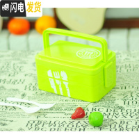 三维工匠创意便当盒微波炉日式多层手提饭盒可爱学生大号双层塑料分格餐盒 大号绿色饭盒