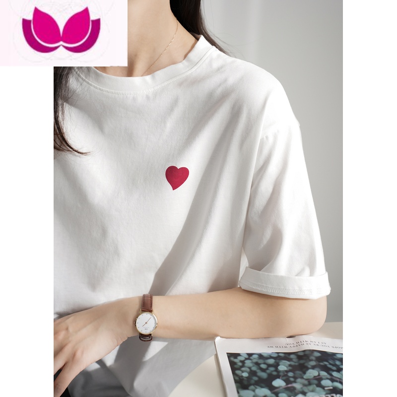 七斓简约小印花 女士白t恤 圆领短袖 叠穿内搭打底衫 夏款 女装