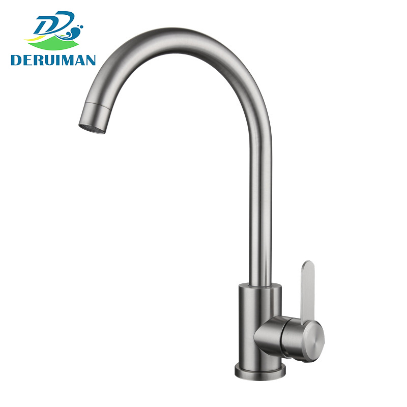 DERUIMAN冷热水龙头高颈冷热304不锈钢厨房水龙头6分