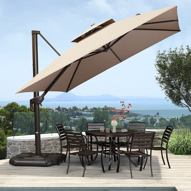 紫叶室外遮阳伞户外伞庭院伞罗马伞摆摊太阳能带灯花园户外太阳伞