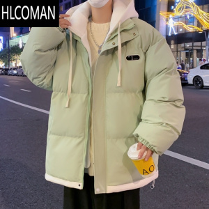 HLCOMAN牛油果绿棉衣男加绒加厚潮青少年棉袄高中生假羽绒棉外套