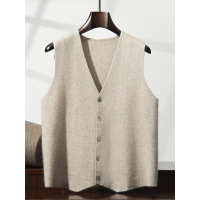 秋冬加厚羊绒马甲男V领无袖针织开衫商务休闲系扣坎肩背心