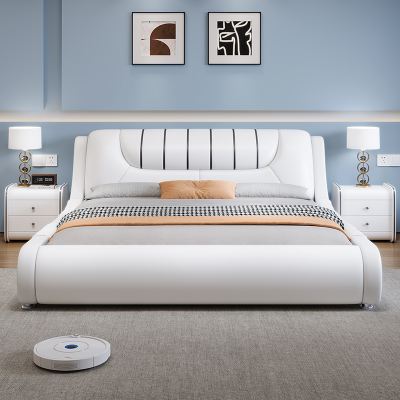 意式真皮床轻奢现代简约主卧室双人床小户型榻榻米储物床软包婚床