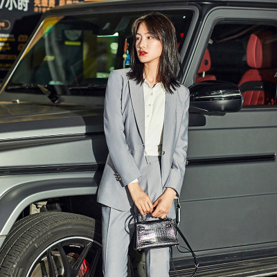 女先生女士套装2020年新款秋季小西装套装气质时尚女长袖灰西服外套女韩版职业修身工作服正装面试商务西服套装