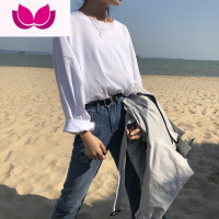 七斓白色宽松长袖t恤女春装2023新款夏季百搭打底衫内搭短袖上衣