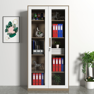 臻远文件柜办公柜钢制铁皮柜资料档案储物柜拆装窄边柜咖白色加厚款 通玻