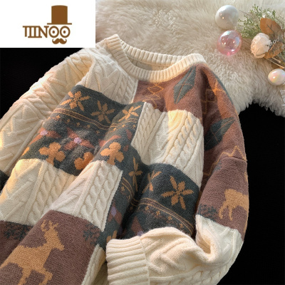 YANXU套头毛衣男士潮加厚慵懒风外穿针织衫复古保暖宽松线衣外套