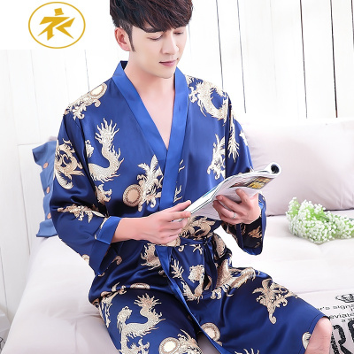 Ideamini韩版睡衣春夏季新款男士睡袍浴袍丝绸薄款丝质家居服冰丝浴衣情侣