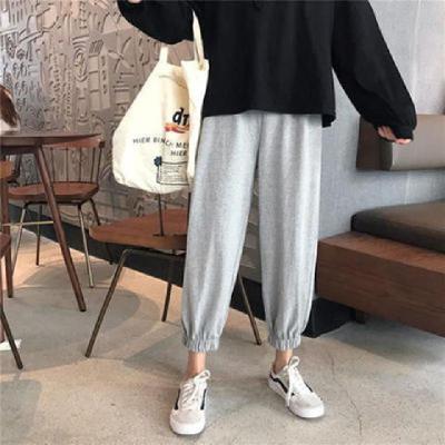 裤子女学生韩版宽松显瘦休闲裤运动裤哈伦裤黑色束脚裤阔腿九分裤臻依缘