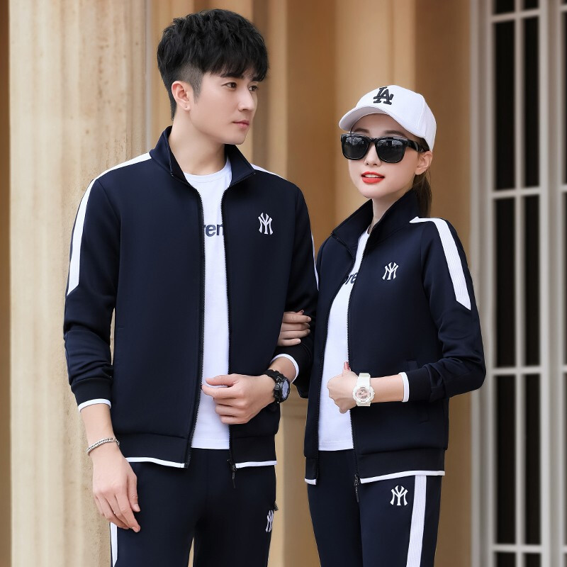 均妮 品牌情侣运动套装春秋三件套韩版运动装情侣装2021新款跑步百搭