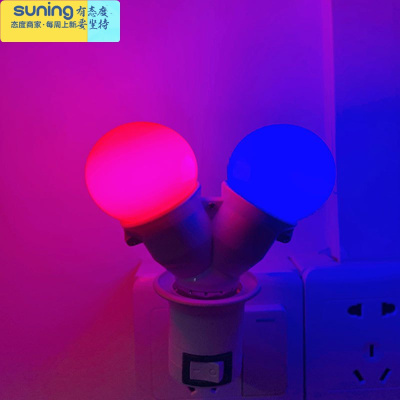 希杰狮王LED插电小夜灯抖音灯光器红色橙黄绿蓝紫拍照八彩色小泡插座灯蓝色+粉色+一分二灯座灯具
