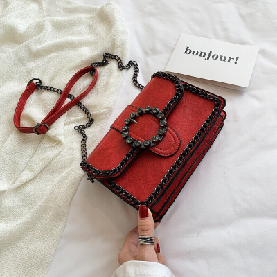 春秋新款韩版时尚简约复古女士链条包单肩斜挎女包百搭小方包-定制