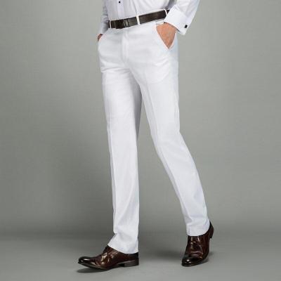 梵克公牛2020夏季薄款男装纯色白色免烫商务羊修身西装 西裤男大码