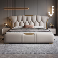 欧梵森 轻奢纳帕真皮床双人主卧1.8米婚床大床软包储物床皮艺床现代简约双人床