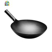 爆炒锅饭店厨师专用铁锅家用圆底铁锅燃气灶适用商用猛火灶铁锅 FENGHOU 铁柄34带耳