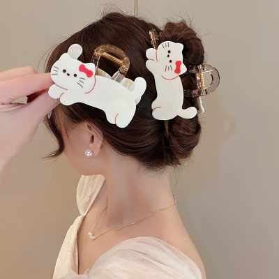 可爱猫咪抓夹女2024新款后脑勺盘发鲨鱼夹子头饰高级感大号发卡送女朋友老婆情人节七夕生日礼物