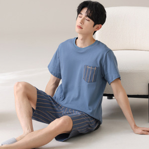 莫代尔睡衣男士夏季新款韩版短袖薄款青少年加肥加大码家居服套装