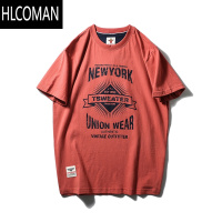 HLCOMAN复古!磨毛t恤短袖男圆领美式休闲t恤打底潮流