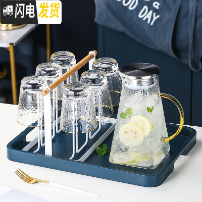 三维工匠英式下午花茶套装透明家用玻璃水果茶壶茶具北欧茶杯杯子可加热 玻璃花茶茶具9件套[256]配6勺子