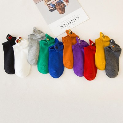 猫人10双装袜子男女短袜薄款春秋浅口刺绣船袜夏季情侣ins潮船袜10双混色装均码