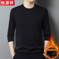 恒源祥加绒加厚卫衣中老年男士2024秋冬季圆领纯棉长袖t恤打底衫