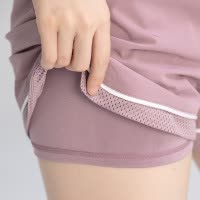 健身跑步短裤女夏假两件防走光宽松裸感运动服休闲裤短袖