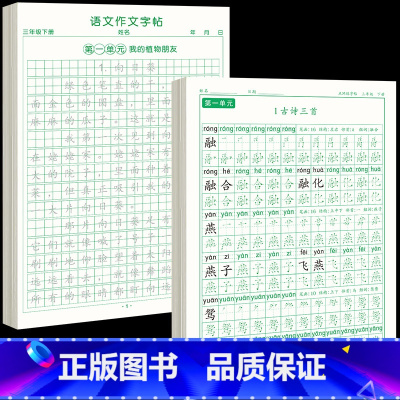 [下册]同步字帖3年级+同步作文字帖 [正版]三年级上册同步练字帖语文人教版小学生钢笔硬笔书法练字本楷书笔画笔顺儿童铅笔