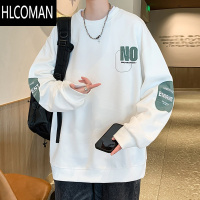 HLCOMAN长袖t恤男美式休闲落肩袖加绒加厚卫衣男圆领潮流宽松打底衫