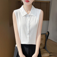 夏季新款polo翻领无袖T恤女精仿针织内搭打底衫上衣纯色背心