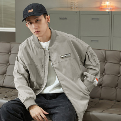 [1折价59.9元,叠加优惠券]外套男春秋男装秋季夹克外套男棒球领前胸小标外套