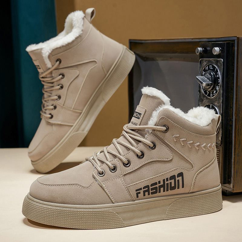 大码冬季时尚百搭男士加厚雪地靴保暖抗寒复古休闲鞋高帮板鞋