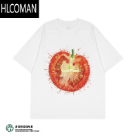 HLCOMAN[番茄炸了]美式复古高街小众创意印花宽松短袖T恤 男女同款