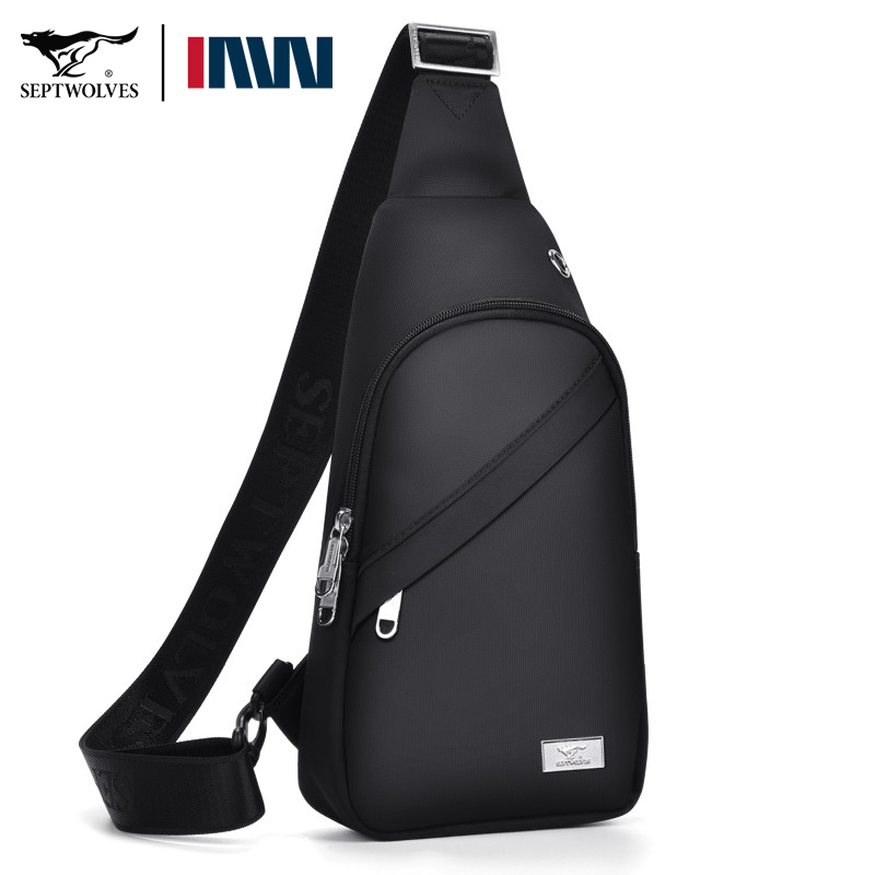 七匹狼 斜挎包男单肩胸包潮牌百搭胸包黑色款 CD101787-1
