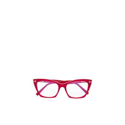 汤姆福特(Tom Ford)红色方框平光镜方形镜框直镜腿金色五金配件醋 白色
