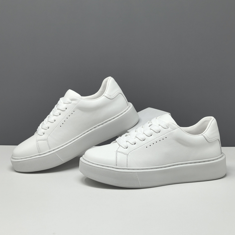 男生头层牛皮白色板鞋男款潮鞋真皮百搭欧洲站男鞋透气男士小白鞋