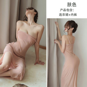 女士情趣内衣性感吊带网纱长裙魅力诱惑透视睡裙丁字裤套装镂空破洞开档露乳女式情趣睡衣内裤轻盈情侣夫妻调情长夜漫漫成人用品