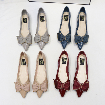 Ideamini蝴蝶结女鞋2021年新款春秋红浅口瓢鞋百搭仙女软底尖头平底单鞋女