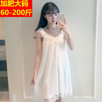 HLCOMAN胖MM夏季睡衣女学生冰丝吊带加大码加肥莫代尔棉宽松睡裙200斤睡裙