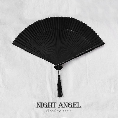 抖音蹦迪古风黑骨黑面排扇黑色扇子蕾丝扇子刻镂空简约折扇三维工匠款式四